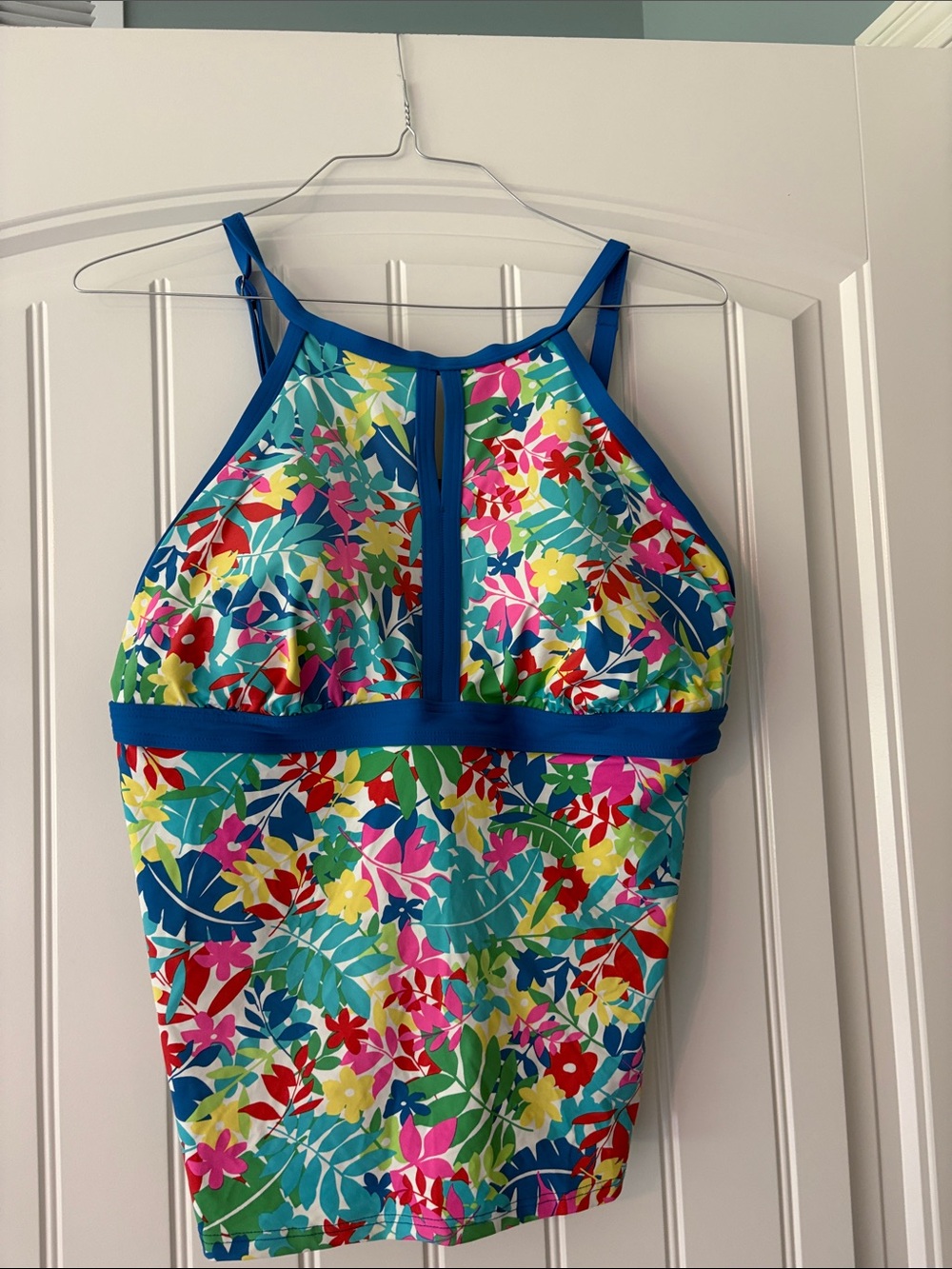 Lands' End Girls Multicolor Floral One-Piece Swimsuit with Blue Trim